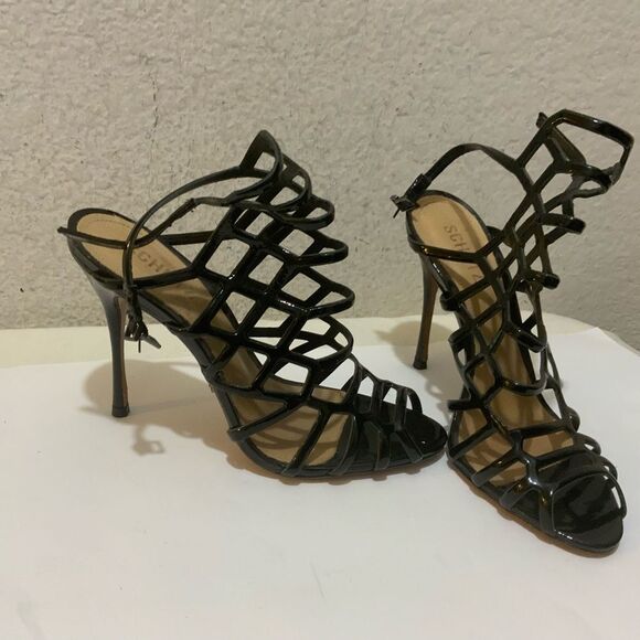 SCHUTZ Black Cage High Heel Stiletto Juliana Sandals 7 - Picture 1 of 10